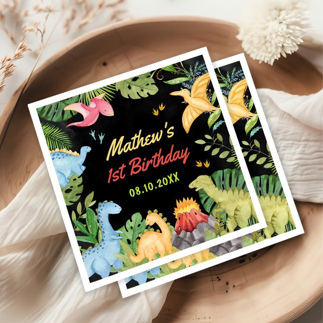 Niedlich Dinosaur Boy Erste Geburtstagsparty Serviette (Von Creator hochgeladen)