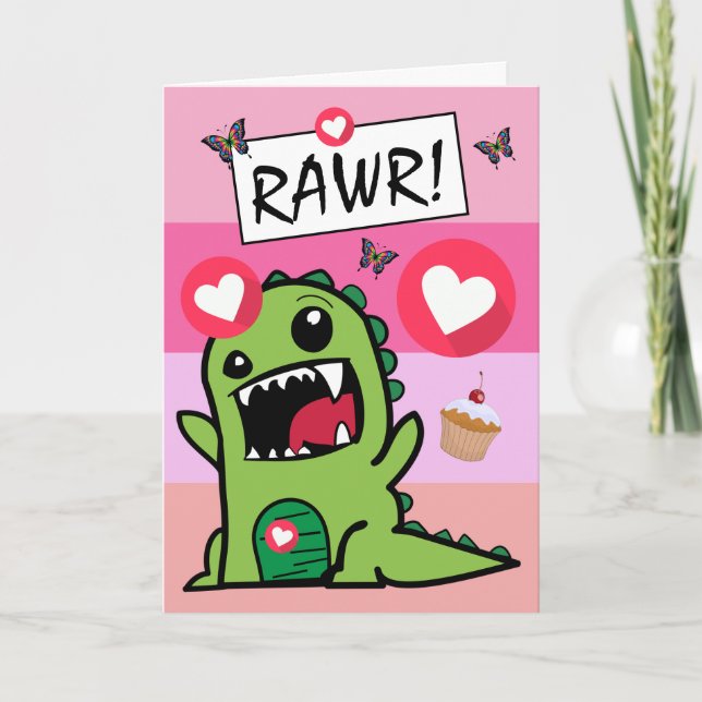 Niedlich Dinosaur Butterfly Dino Mite Girls Geburt Karte (Vorderseite)