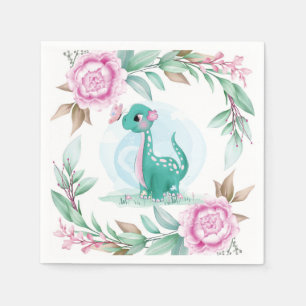 Niedlich Dinosaur Butterfly Pink Peony Baby Dusche Serviette