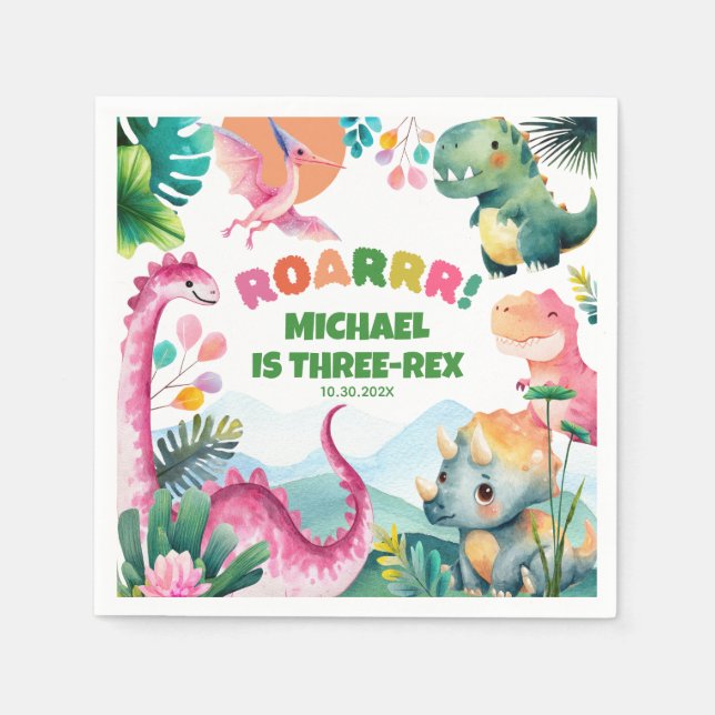 Niedlich Dinosaur Dig Prähistorische Kinder 3. Geb Serviette (Vorderseite)