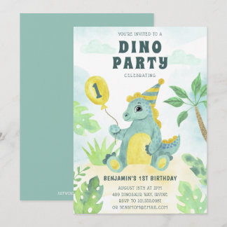 Niedlich Dinosaur Dino Party Boy Erster Geburtstag Einladung