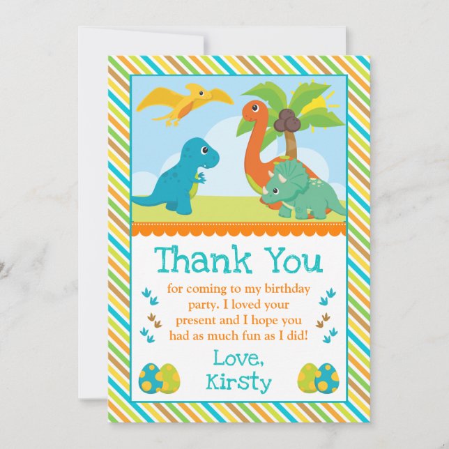 Niedlich Dinosaur Friends Kindergeburtstag Dankeskarte (Vorderseite)