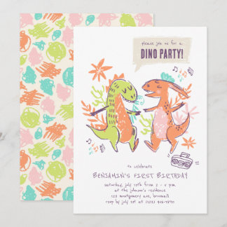 Niedlich Dinosaur Geburtstagsparty Einladung