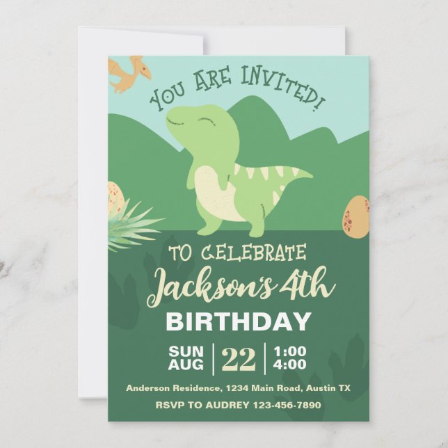 Niedlich Dinosaur Geburtstagsparty Einladung (Vorderseite)