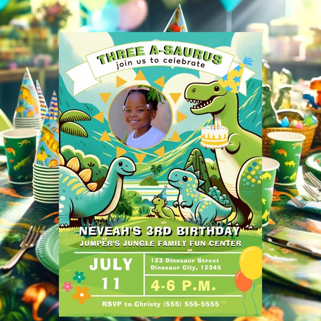 Niedlich Dinosaur Geburtstagsparty Einladung (Dinosaur Birthday Invitation)