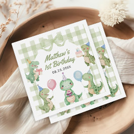 Niedlich Dinosaur Gingham 1. Geburtstag Party Serviette