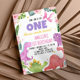 Niedlich Dinosaur Girl 1. Geburtstag Einladung