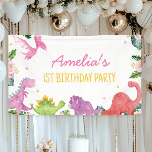 Niedlich Dinosaur Girl Geburtstag Banner