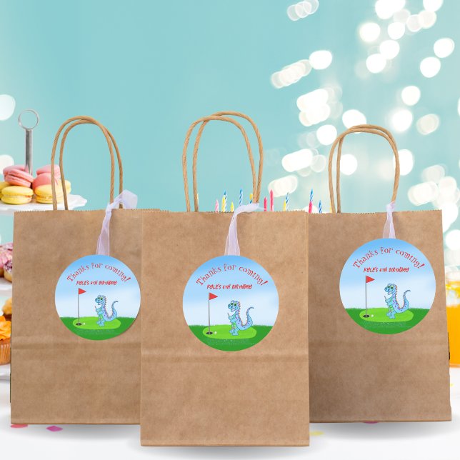 Niedlich Dinosaur Golf ThemenKindergeburtstag Runder Aufkleber (Von Creator hochgeladen)