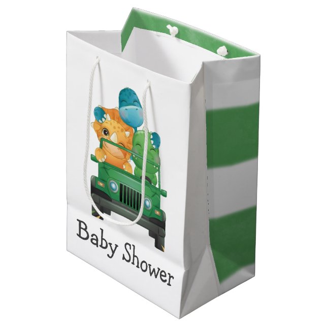 Niedlich Dinosaur Jungle Safari Baby Dusche Mittlere Geschenktüte (Vorderseite Schrägansicht)