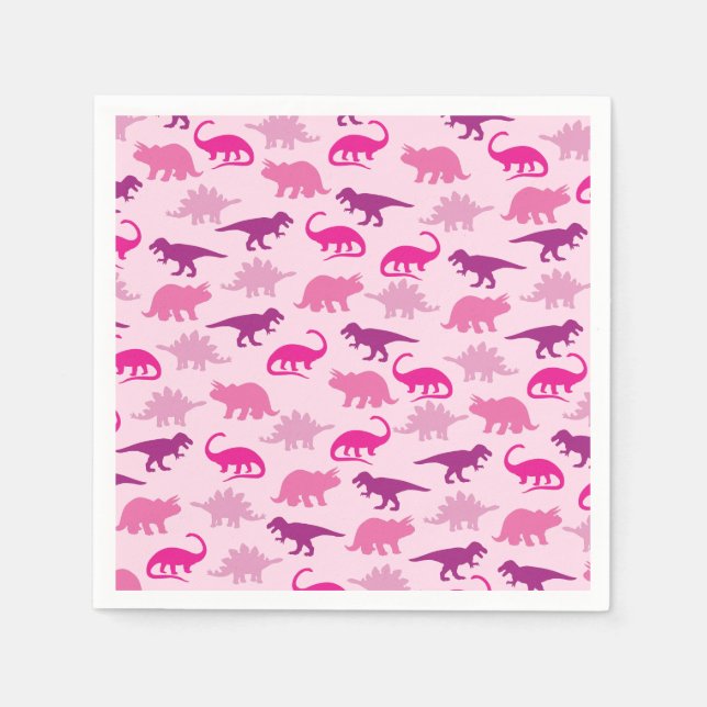 Niedlich Dinosaur Kinderdusche Dino Pink Girl Serviette (Vorderseite)