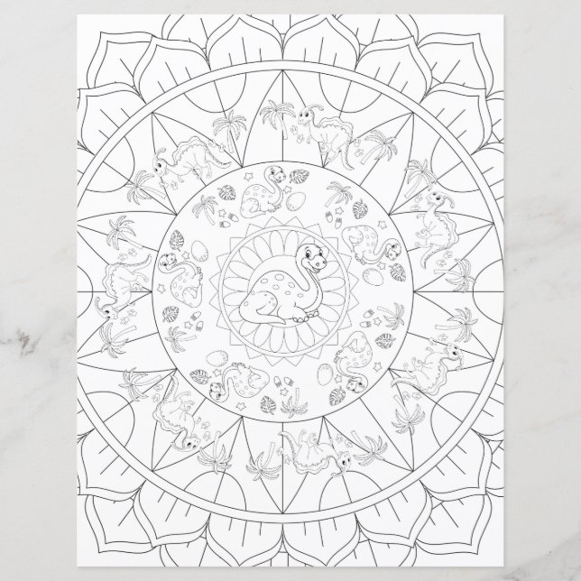Niedlich Dinosaur Mandala Kids Coloring Page (Vorderseite)