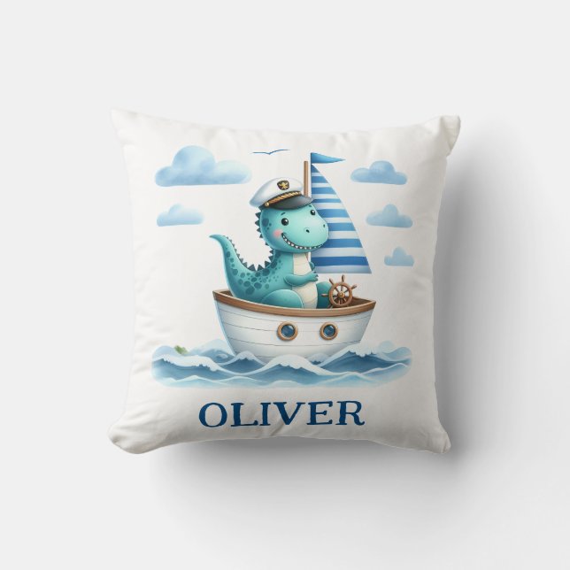 Niedlich Dinosaur Nautical Captain Personalisiert Kissen (Vorderseite)