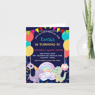 Niedlich Dinosaur Unicorn Rainbow donut Ballonpatt Einladung
