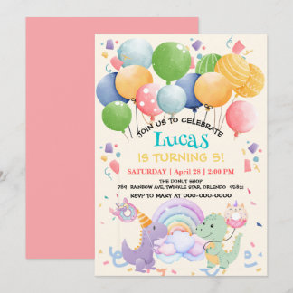 Niedlich Dinosaur Unicorn Rainbow donut Ballonpatt Einladung