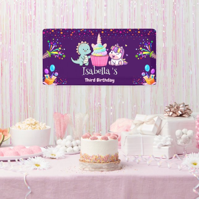 Niedlich Dinosaur Unicorn Regenbogen Ballon Geburt Banner (Party)