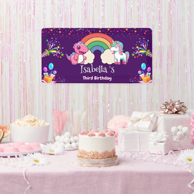 Niedlich Dinosaur Unicorn Regenbogen Ballon Geburt Banner (Party)
