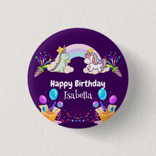 Niedlich Dinosaur Unicorn Regenbogen Ballon Geburt Button
