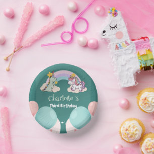 Niedlich Dinosaur Unicorn Regenbogen Ballon Geburt Pappteller