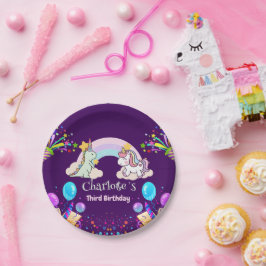 Niedlich Dinosaur Unicorn Regenbogen Ballon Geburt Pappteller