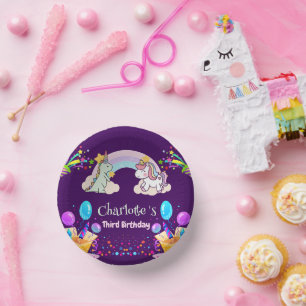 Niedlich Dinosaur Unicorn Regenbogen Ballon Geburt Pappteller