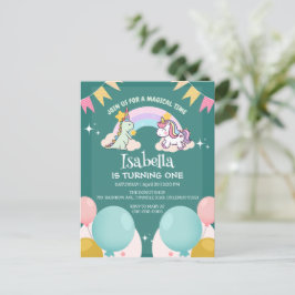 Niedlich Dinosaur Unicorn Regenbogen Ballon Geburt Postkarte