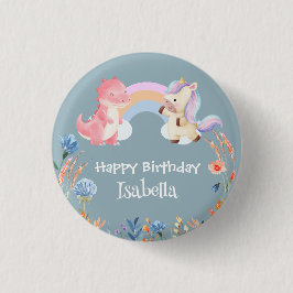 Niedlich Dinosaur Unicorn Regenbogen Blume Geburts Button