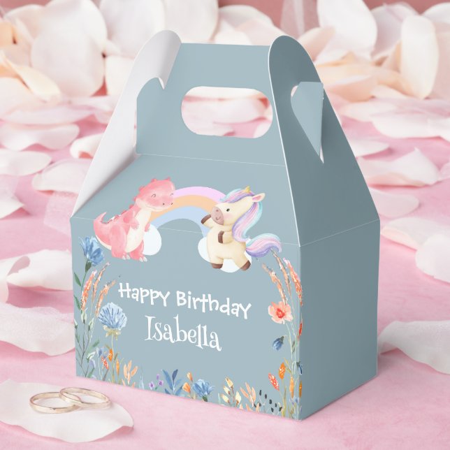 Niedlich Dinosaur Unicorn Regenbogen Blume Geburts Geschenkschachtel (Hochzeit)