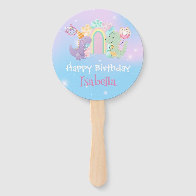 Niedlich Dinosaur Unicorn Regenbogenballon Geburts Fächer (Vorderseite)