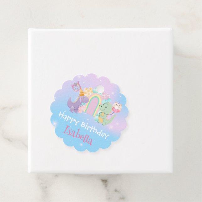 Niedlich Dinosaur Unicorn Regenbogenballon Geburts Geschenkanhänger (Beispiel)
