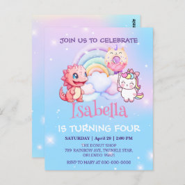 Niedlich Dinosaur Unicorn Regenbogenballon Geburts Postkarte