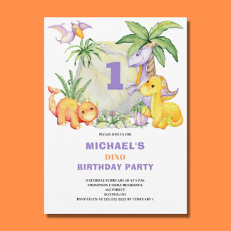 Niedlich Dinosaurier 1. Geburtstag Einladung