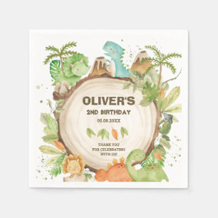 Niedlich Dinosaurier Boy Birthday Greenery Leaf T- Serviette