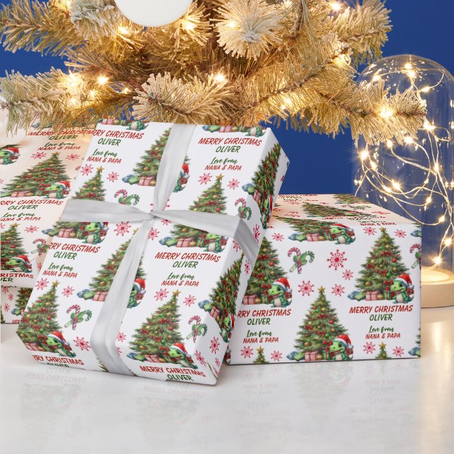 Niedlich Dinosaurier Kinder Weihnachten Geschenkpapier (Feiertage)