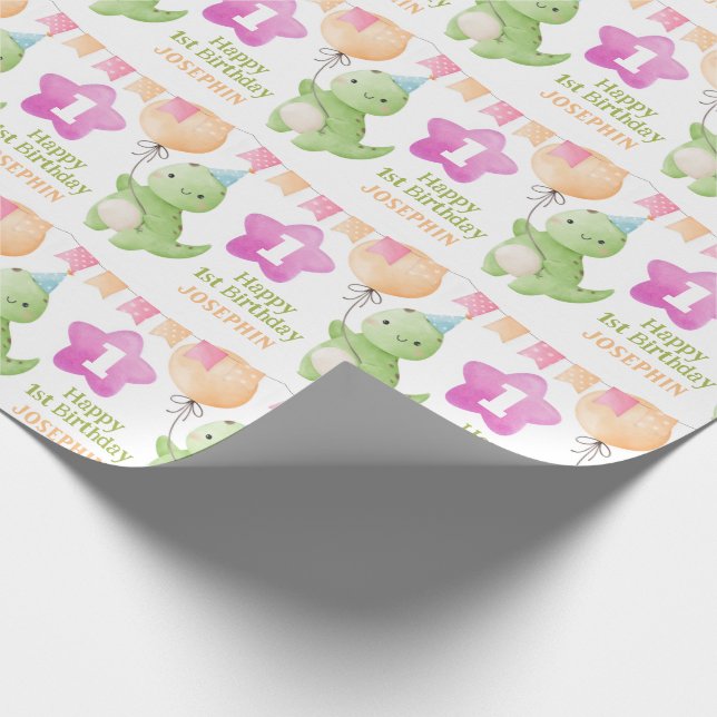Niedlich Dinosaurier Party Flag Balloon Kindergebu Geschenkpapier (Ecke)