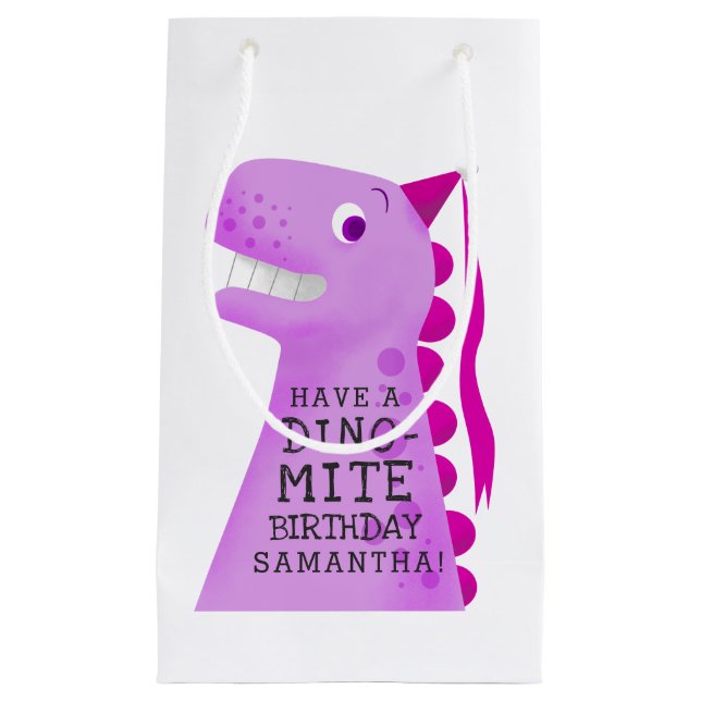 Niedlich Dinosaurier Rosa Personalisiert Geburtsta Kleine Geschenktüte (Vorderseite)