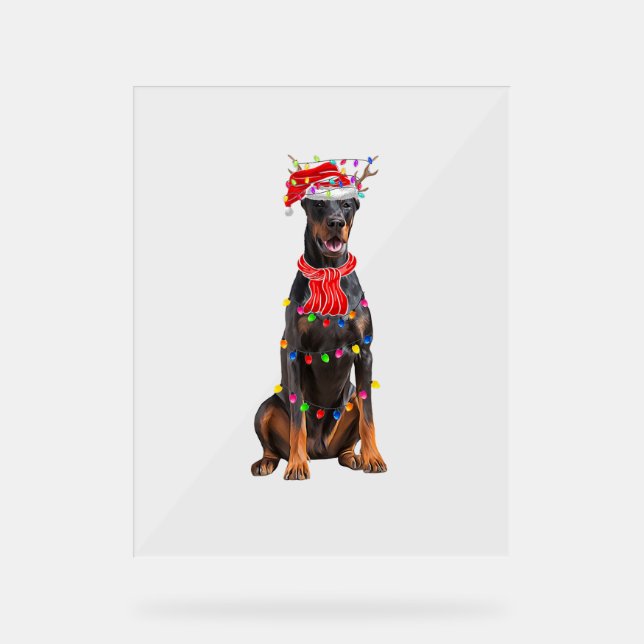 Niedlich Doberman Christmas Tree Lights Dog Lover Acrylschild (Vorderseite)