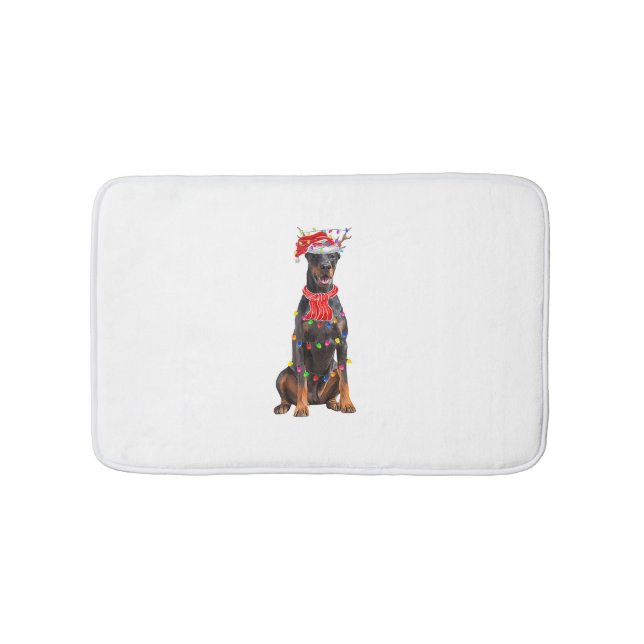 Niedlich Doberman Christmas Tree Lights Dog Lover Badematte (Vorderseite)