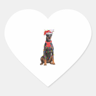 Niedlich Doberman Christmas Tree Lights Dog Lover Herz-Aufkleber