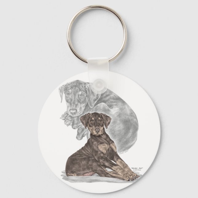 Niedlich Doberman Pinscher Puppy Schlüsselanhänger (Vorderseite)