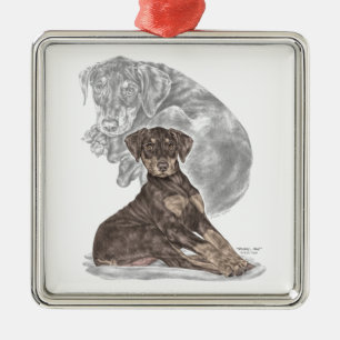 Niedlich Doberman Pinscher Welpe Silbernes Ornament