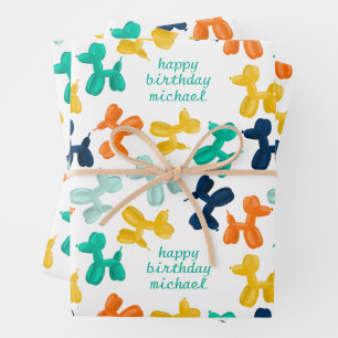 Niedlich Dog Balloon Muster Kindergeburtstag Geschenkpapier Set