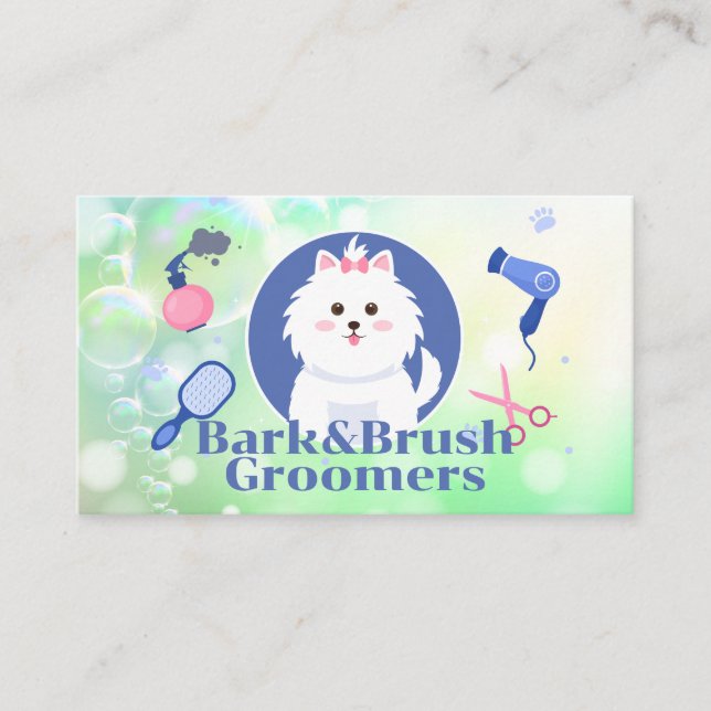 Niedlich Doggie | Grooming Tools | Seifenblasen Visitenkarte (Vorderseite)