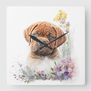 NIEDLICH DOGUE DE BORDEAUX PUPPY HUND & BLUME QUADRATISCHE WANDUHR