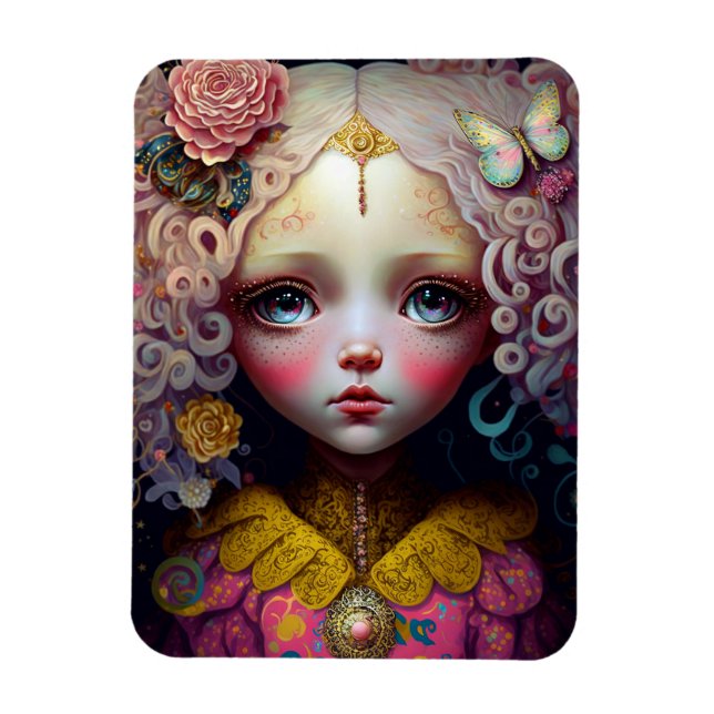 Niedlich Doll Girl Pink Hair Magnet (Vertikal)