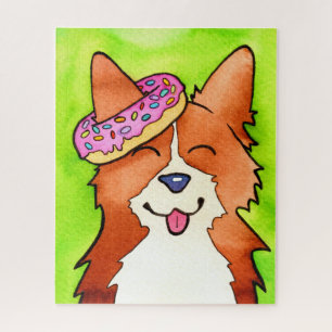 Niedlich Donut Ear Watercolor Corgi Jigsaw Puzzle