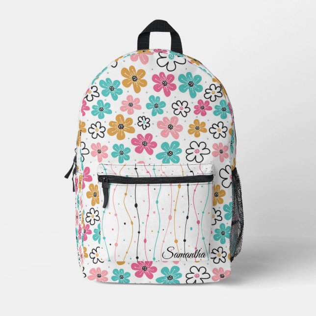 Niedlich Doodle-Blume Bedruckter Rucksack (Vorderseite)