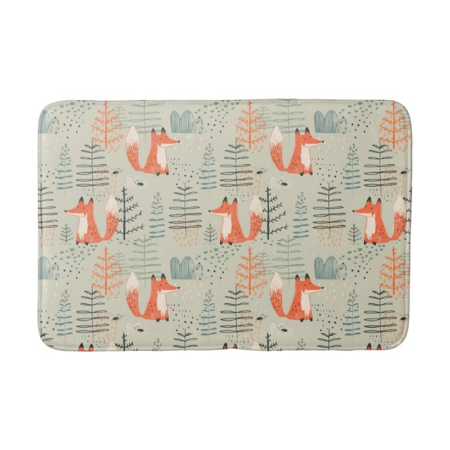Niedlich Doodle Fox Forest Woodland Muster Badematte (Vorderseite)