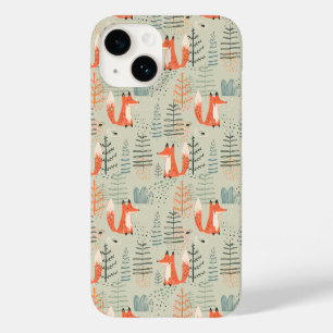 Niedlich Doodle Fox Forest Woodland Muster Case-Mate iPhone 14 Hülle