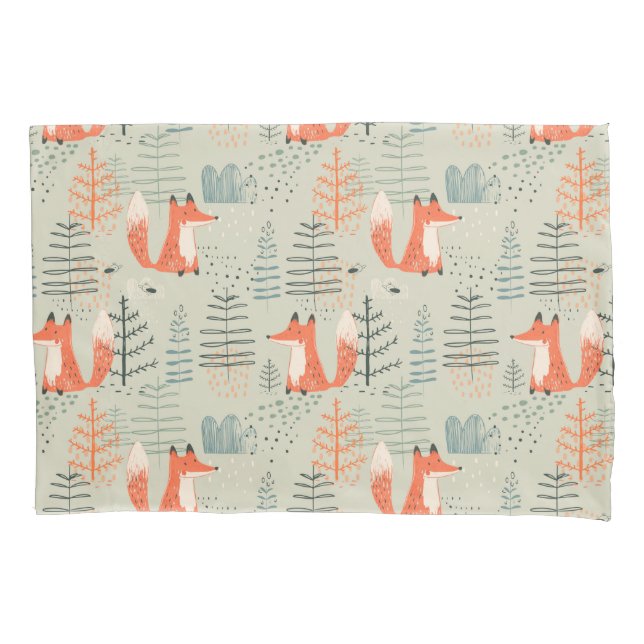 Niedlich Doodle Fox Forest Woodland Muster Kissenbezug (Vorderseite)